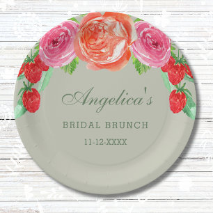 Plato De Papel Brunéi de novias de melocotón rosa rosado verde sa