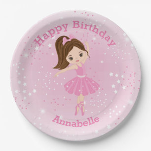 Plato De Papel Brunette Ballerina Happy Birthday Paper Plate
