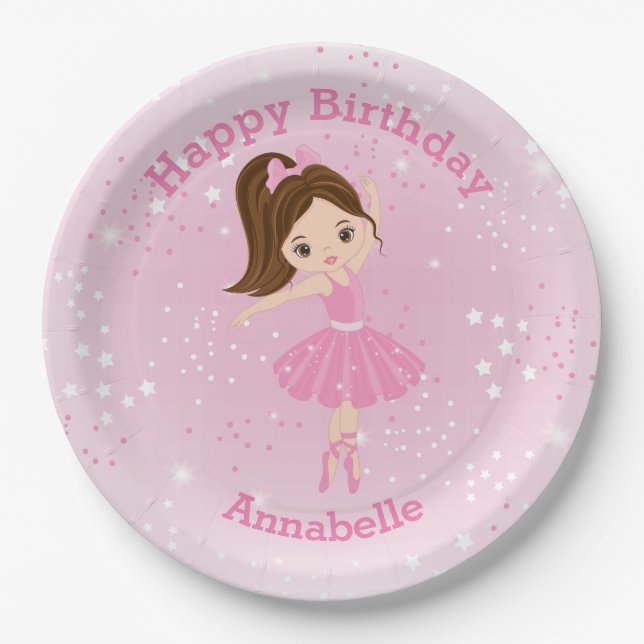Plato De Papel Brunette Ballerina Happy Birthday Paper Plate (Anverso)