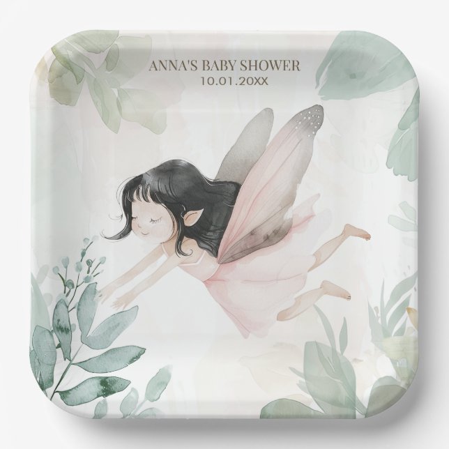 Plato De Papel Brunette Fairy Chica Baby Shower (Anverso)