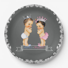 Plato De Papel Brunette Prince Princess Chalkboard Baby Shower
