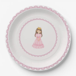 Plato De Papel Brunette Princess Pink Lace Encantador