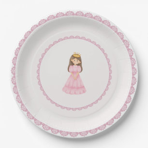 Plato De Papel Brunette Princess Pink Lace Encantador
