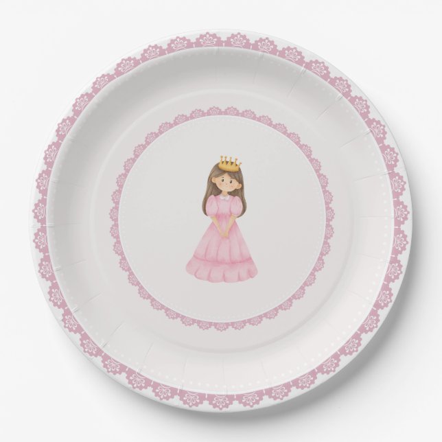 Plato De Papel Brunette Princess Pink Lace Encantador (Anverso)