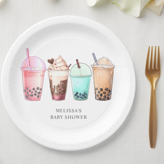 Plato De Papel Bubble Tea Boba Baby Shower (Subido por el creador)