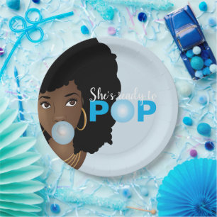 Plato De Papel Bubblegum azul Está lista para pop