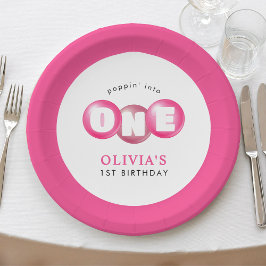 Plato De Papel Bubblegum Chica Poppin Rosado Primer Fiesta de cum
