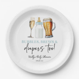 Plato De Papel Bubbles Brews and Diapers Too! Baby Shower