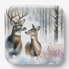 Plato De Papel Buck and Doe en Winter Woods