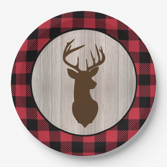 Plato De Papel Buck Deer Silhouette Lumberjack Buffalo Placa (Anverso)