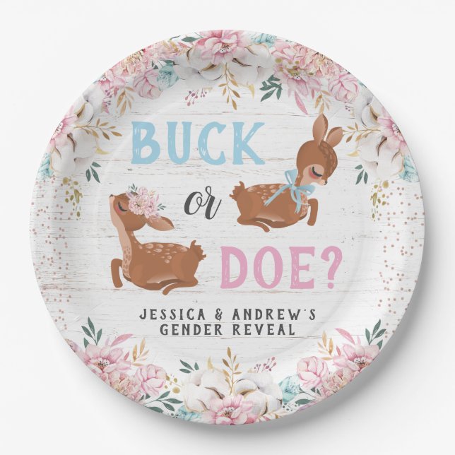 Plato De Papel ¿Buck o Doe? Revelación de Baby Shower (Anverso)