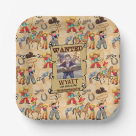 Plato De Papel Buckaroo Cowboy Boy's Birthday Photo & Name Cute