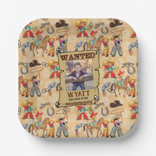 Plato De Papel Buckaroo Cowboy Boy's Birthday Photo & Name Cute