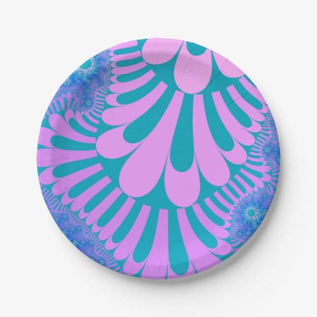 Plato De Papel Bucle rosa y Verde azulado (Anverso)