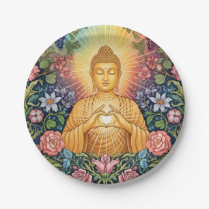 Plato De Papel Buda, Corazón de luz, Fiesta, Floral, Vintage