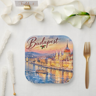Plato De Papel Budapest Hungría Danubio Parlamento Navidad