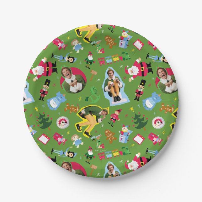 Plato De Papel Buddy the Elf and Navidades Icons Pattern (Anverso)