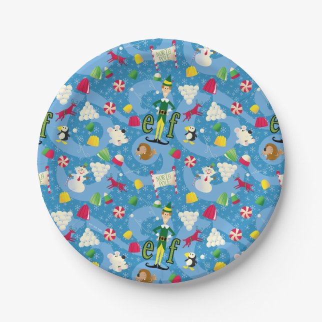 Plato De Papel Buddy the Elf Personalizado Pattern (Anverso)