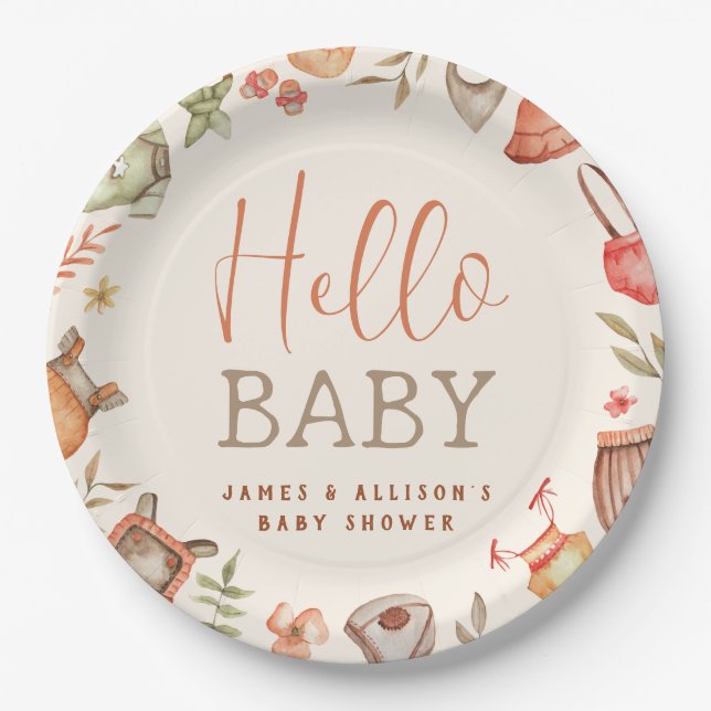 Plato De Papel Budget Hello Baby Fall Boho Clothes Baby Shower (Anverso)