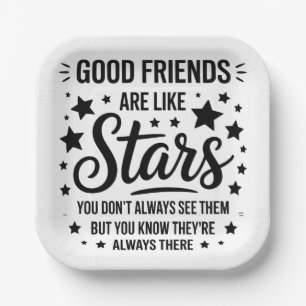 Plato De Papel Buenos amigos son como estrellas Frase Inspiradora