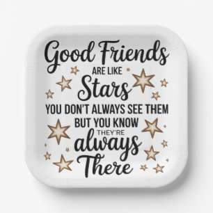 Plato De Papel Buenos amigos son como estrellas Frase Inspiradora