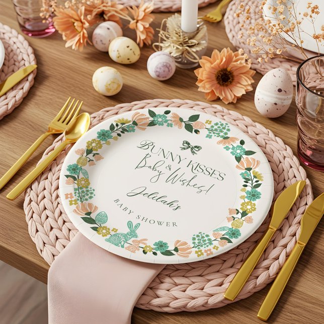 Plato De Papel Buey Baby Shower Bow (Spring Wildflower Easter Bunny Baby Shower Bow Paper Plates)