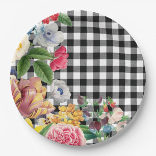 Plato De Papel Búfalo blanco negro moderno comprueba la floral vi