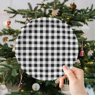 Plato De Papel Búfalo Cuadros Negro Blanco Navidad