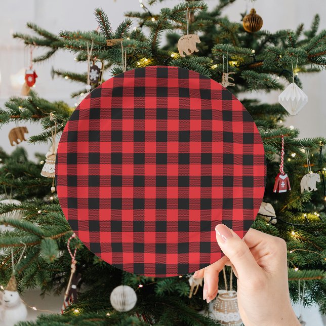 Plato De Papel Búfalo Cuadros Negro Rojo Navidad  (Subido por el creador)
