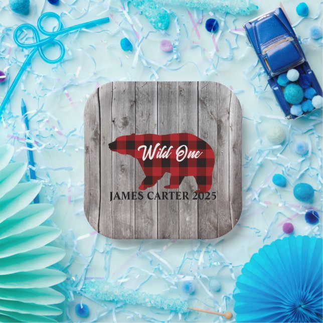 Plato De Papel Búfalo Oso Salvaje Un Niño Primer Fiesta de Cumple (Fiesta)