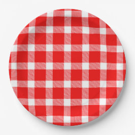 Plato De Papel Búfalo Rojo Blanco Cuadros Fiesta Picnic Clásico