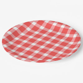 Plato De Papel Búfalo Rojo Blanco Cuadros Fiesta Picnic Clásico