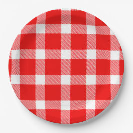 Plato De Papel Búfalo Rojo Blanco Cuadros Fiesta Picnic Clásico