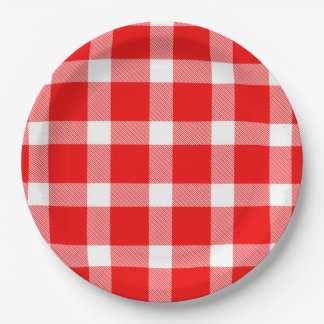 Plato De Papel Búfalo Rojo Blanco Cuadros Fiesta Picnic Clásico