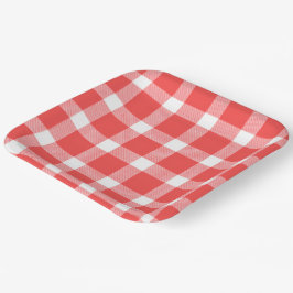 Plato De Papel Búfalo Rojo Blanco Cuadros Fiesta Picnic Clásico