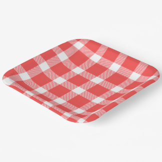 Plato De Papel Búfalo Rojo Blanco Cuadros Fiesta Picnic Clásico