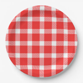 Plato De Papel Búfalo Rojo Blanco Cuadros Fiesta Picnic Clásico