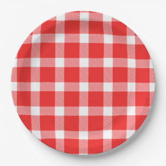 Plato De Papel Búfalo Rojo Blanco Cuadros Fiesta Picnic Clásico