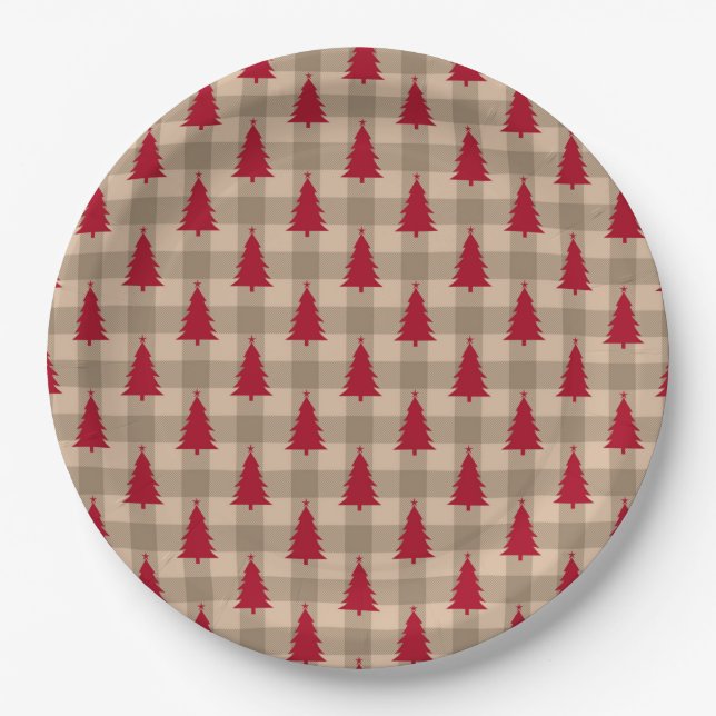 Plato De Papel Búfalo rojo marrón y Navidades rusos (Anverso)