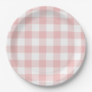 Plato De Papel Búfalo rosa y blanco Plaid Gingham