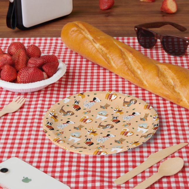 Plato De Papel Bufandas Festivas de Invierno para Cachorros (Picnic)