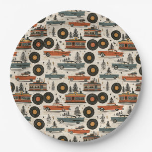 Plato De Papel Bufet estilo diner retro de Navidad