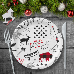 Plato De Papel Buffalo Adventures Black and Red Plaid ID599
