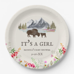 Plato De Papel Buffalo Bison Mountains Chica Baby Shower
