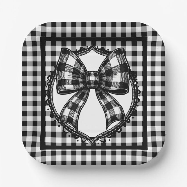 Plato De Papel Buffalo Black Plaid Country Bow (Anverso)