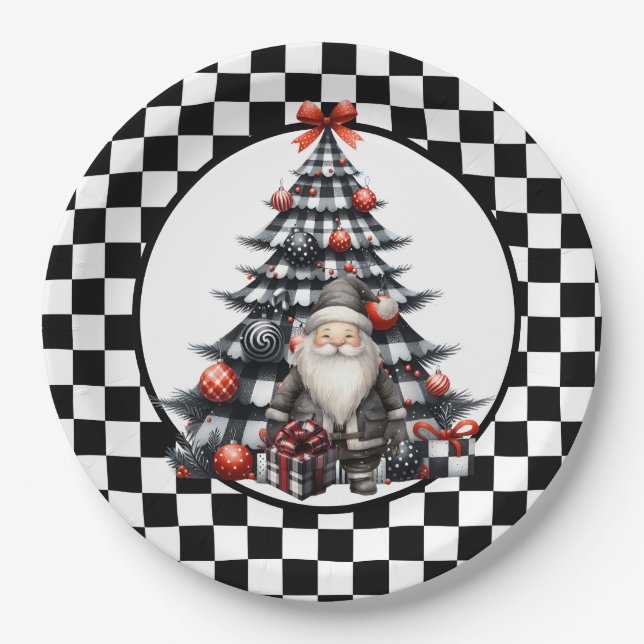 Plato De Papel Buffalo Plaid Black and White Christmas  (Anverso)