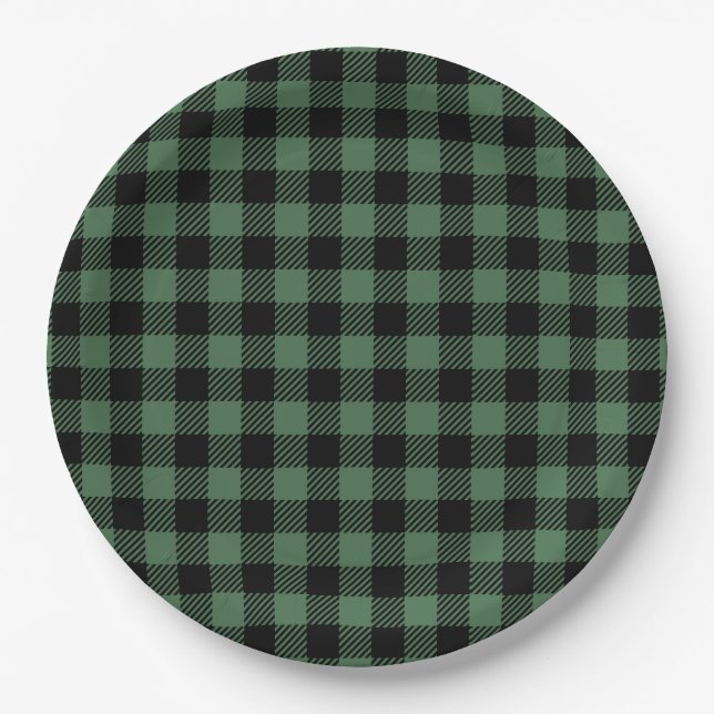 Plato De Papel Buffalo Plaid Christmas Black Green (Anverso)