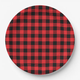 Plato De Papel Buffalo Plaid Christmas Black Red