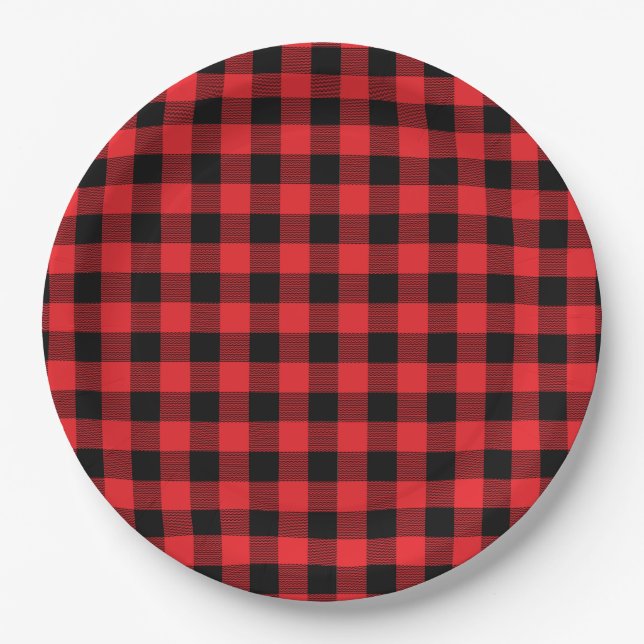 Plato De Papel Buffalo Plaid Christmas Black Red (Anverso)