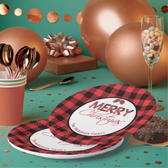 Plato De Papel Buffalo Plaid | Feliz Fiesta navideño (Multi)